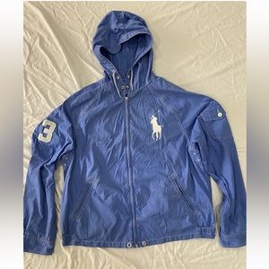 Vintage POLO Ralph Lauren Swimwear Beach Jacket Sz XL Big Pony Blue Full Zip